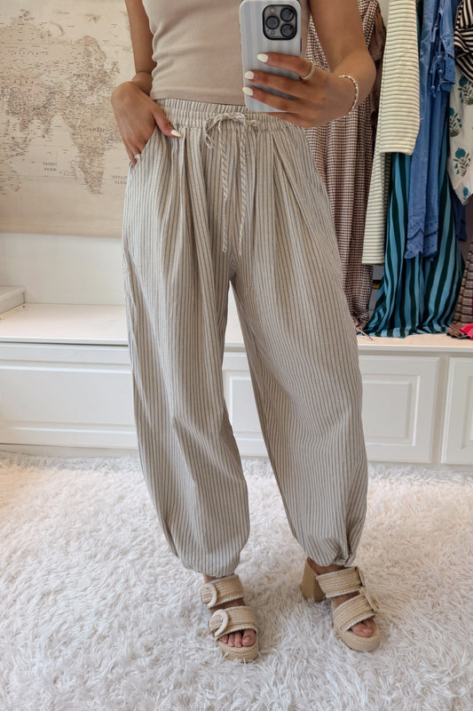 Seaside Breeze Balloon Pants- Ecru/Light Blue
