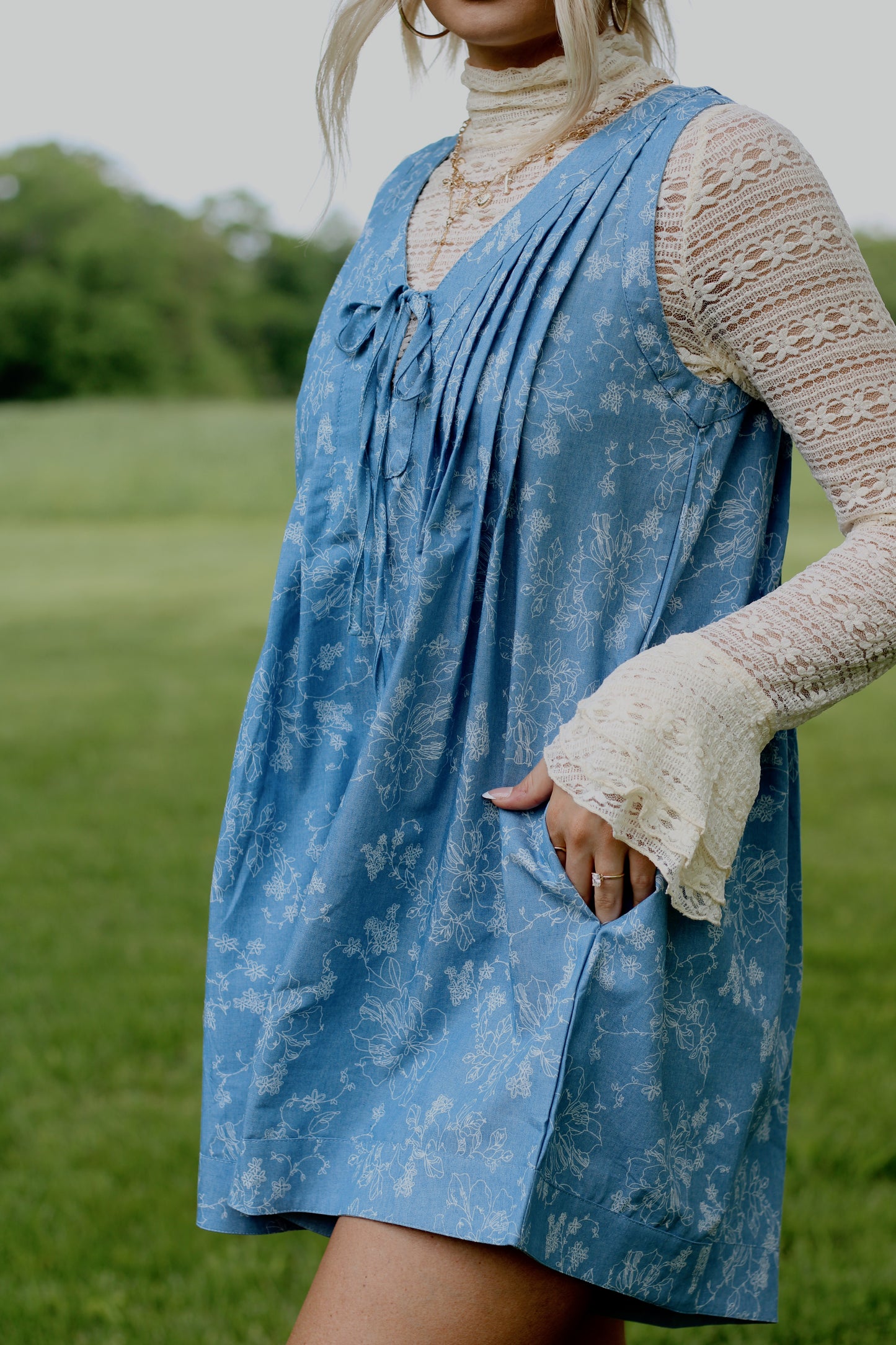 All Your'n Dainty Floral Romper- Light Blue