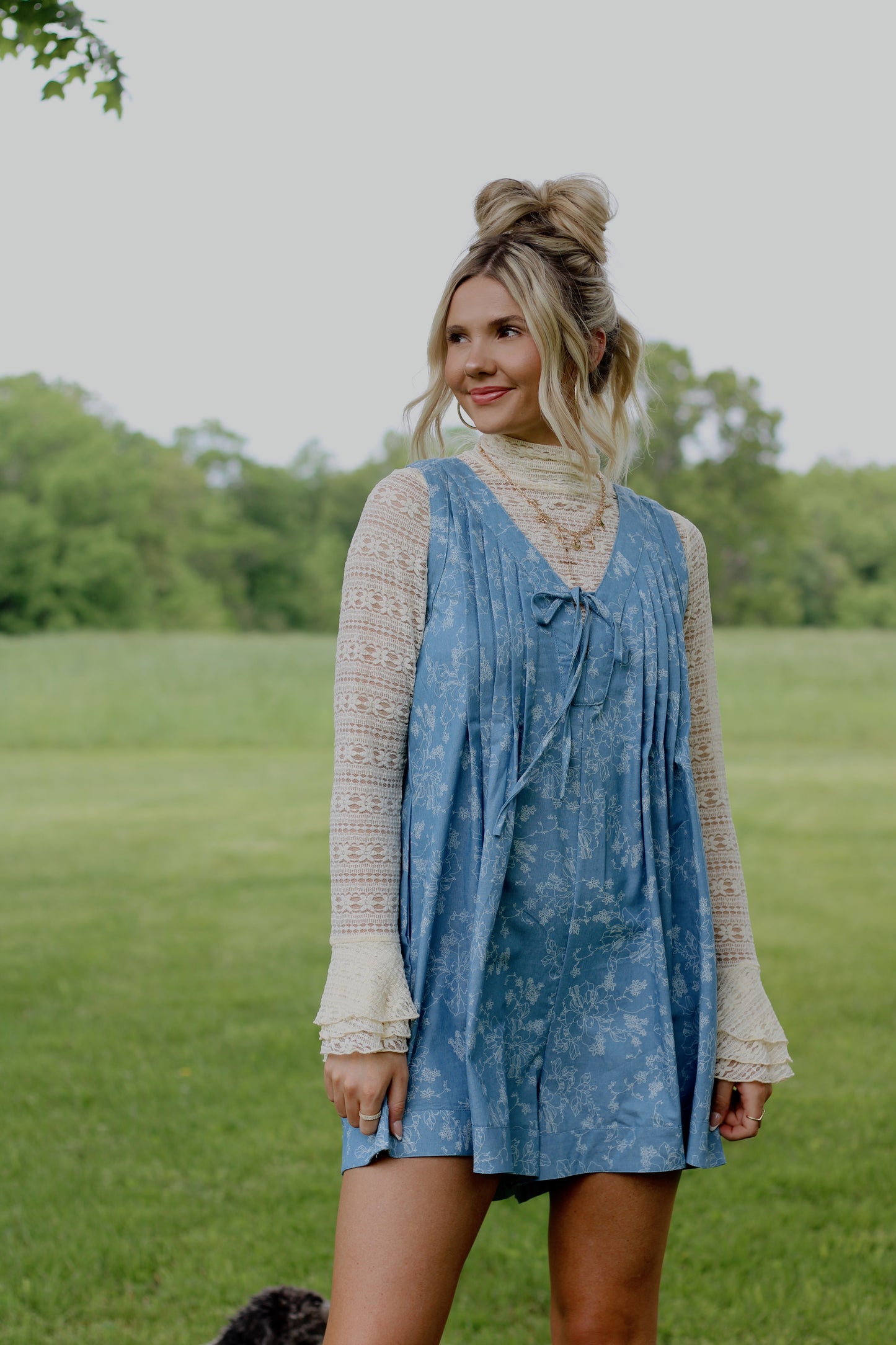 All Your'n Dainty Floral Romper- Light Blue