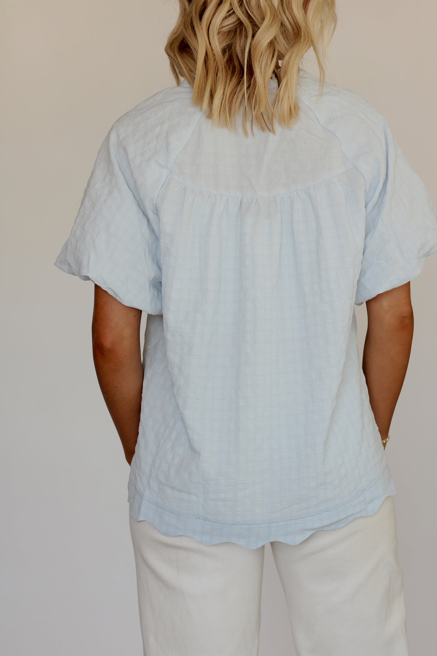 Sky Scalloped Blouse- Light Blue