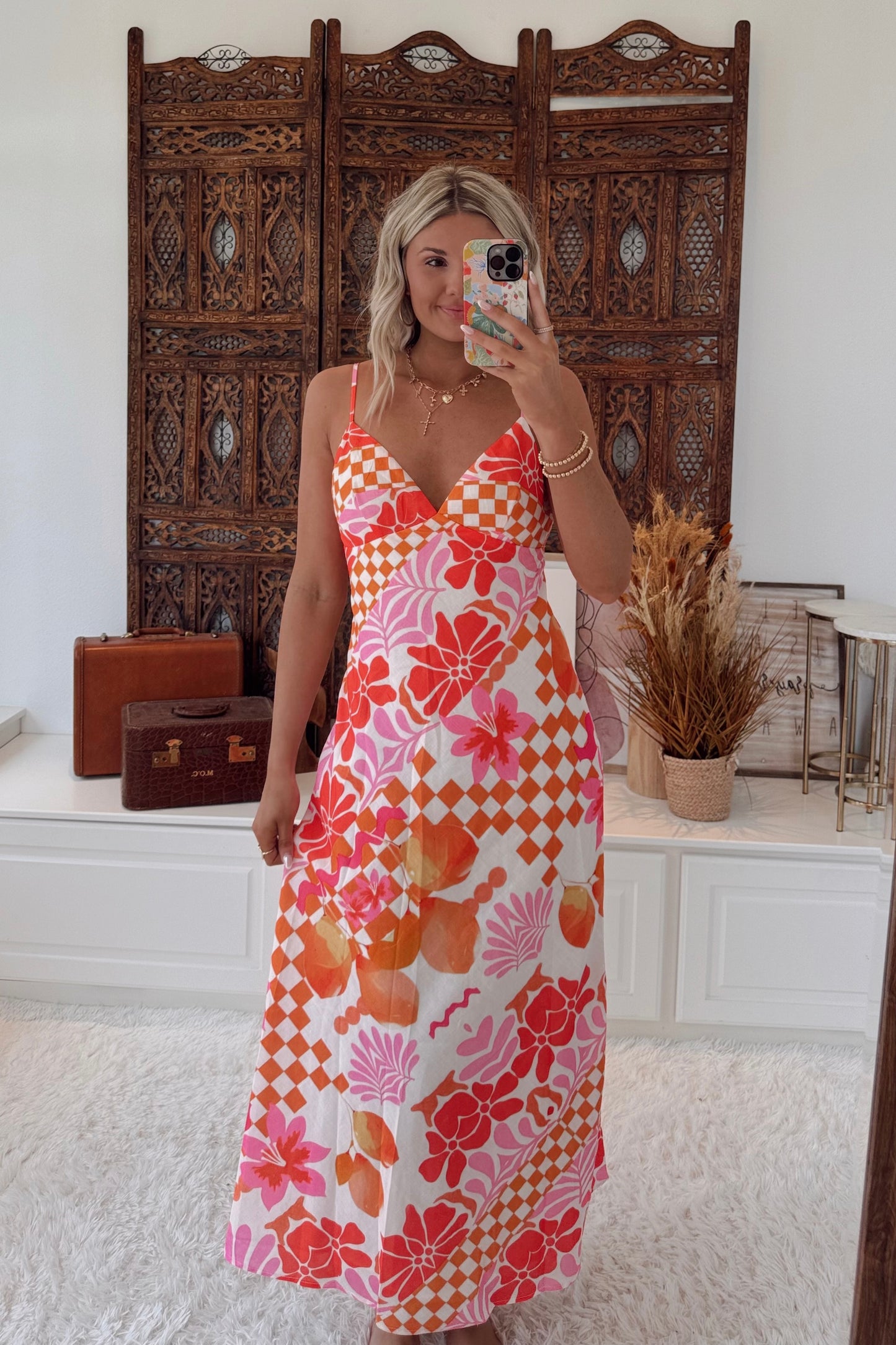 Tropical Breeze Floral Maxi Dress- Orange