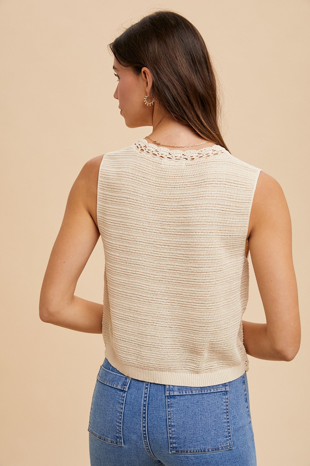 Darling Thread Crochet Vest- Oatmeal