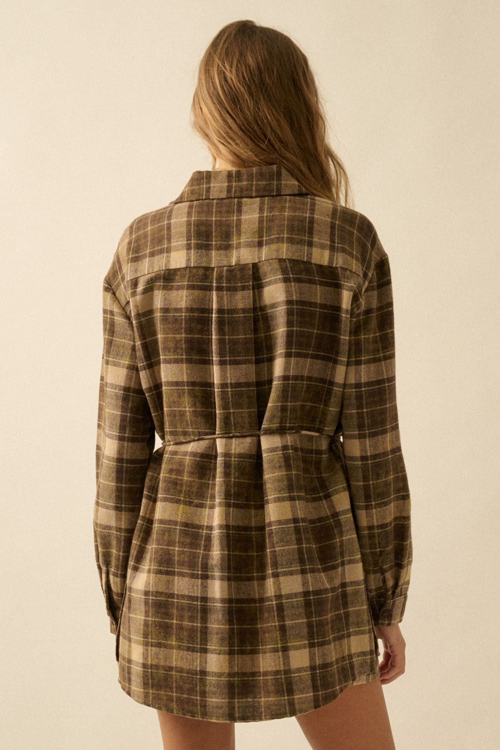 Cider Mill Plaid Shirt Romper- Brown