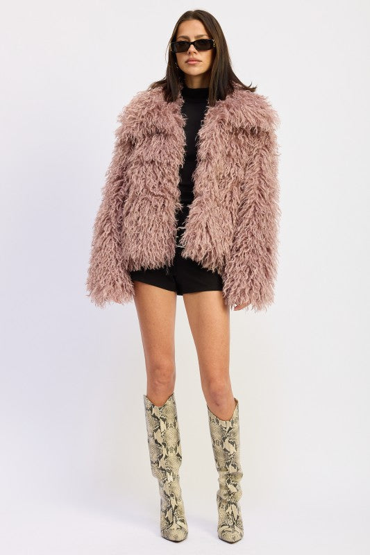 SHAGGY FAUR FUR COAT WITH COLLAR – Wandering Rhodes Boutique