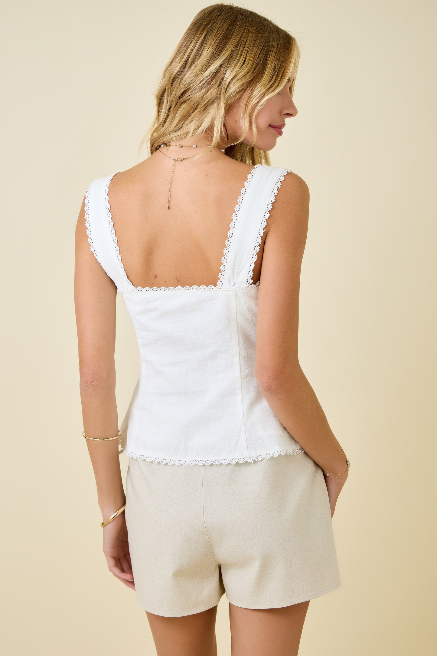 Say Yes Lace Trim Top- White