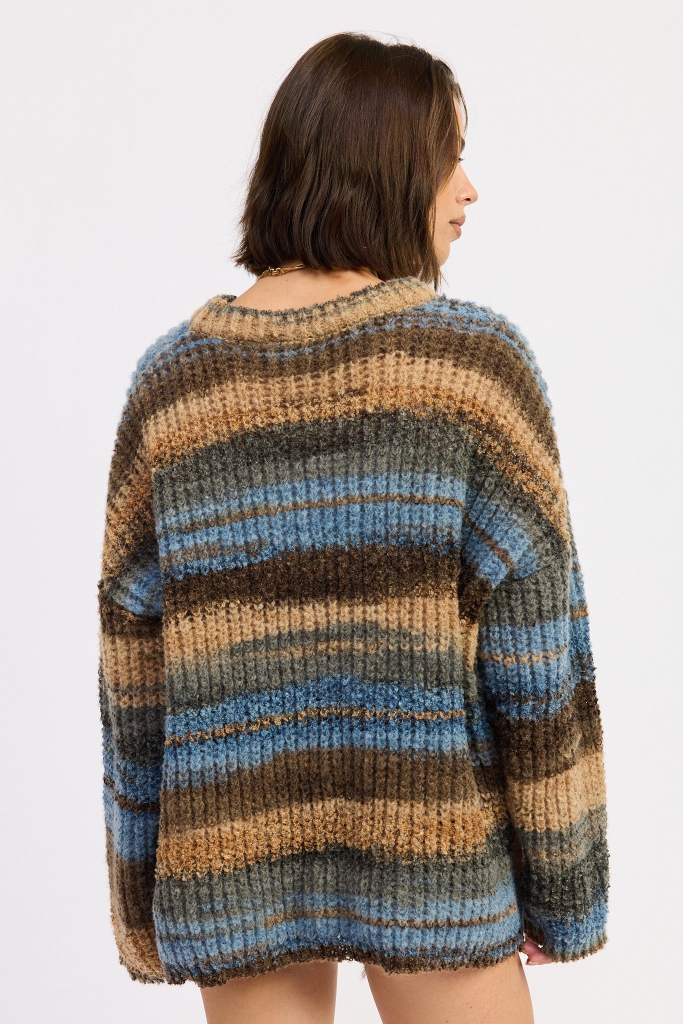 Lisa Knit Striped Sweater- Brown Blue Mix