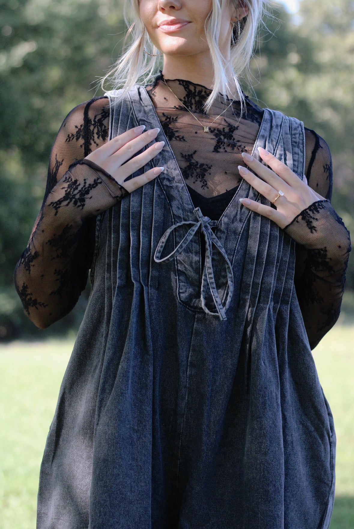 You Look Like You Love Me Denim Romper- Black