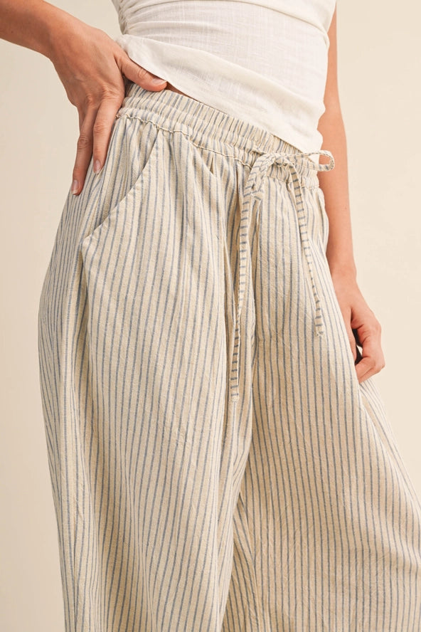 Seaside Breeze Balloon Pants- Ecru/Light Blue