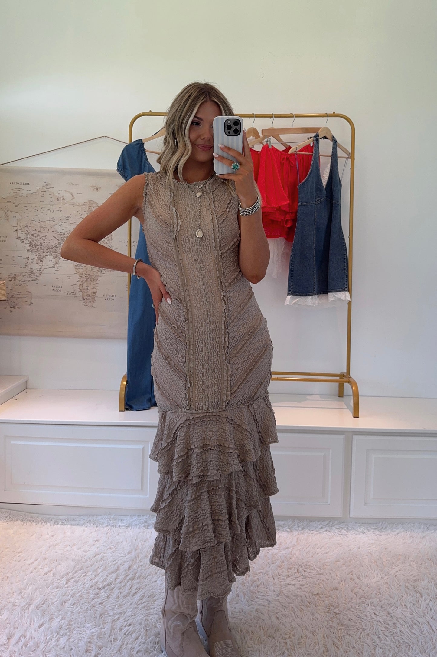Loving Life Lace Midi Dress- Mocha