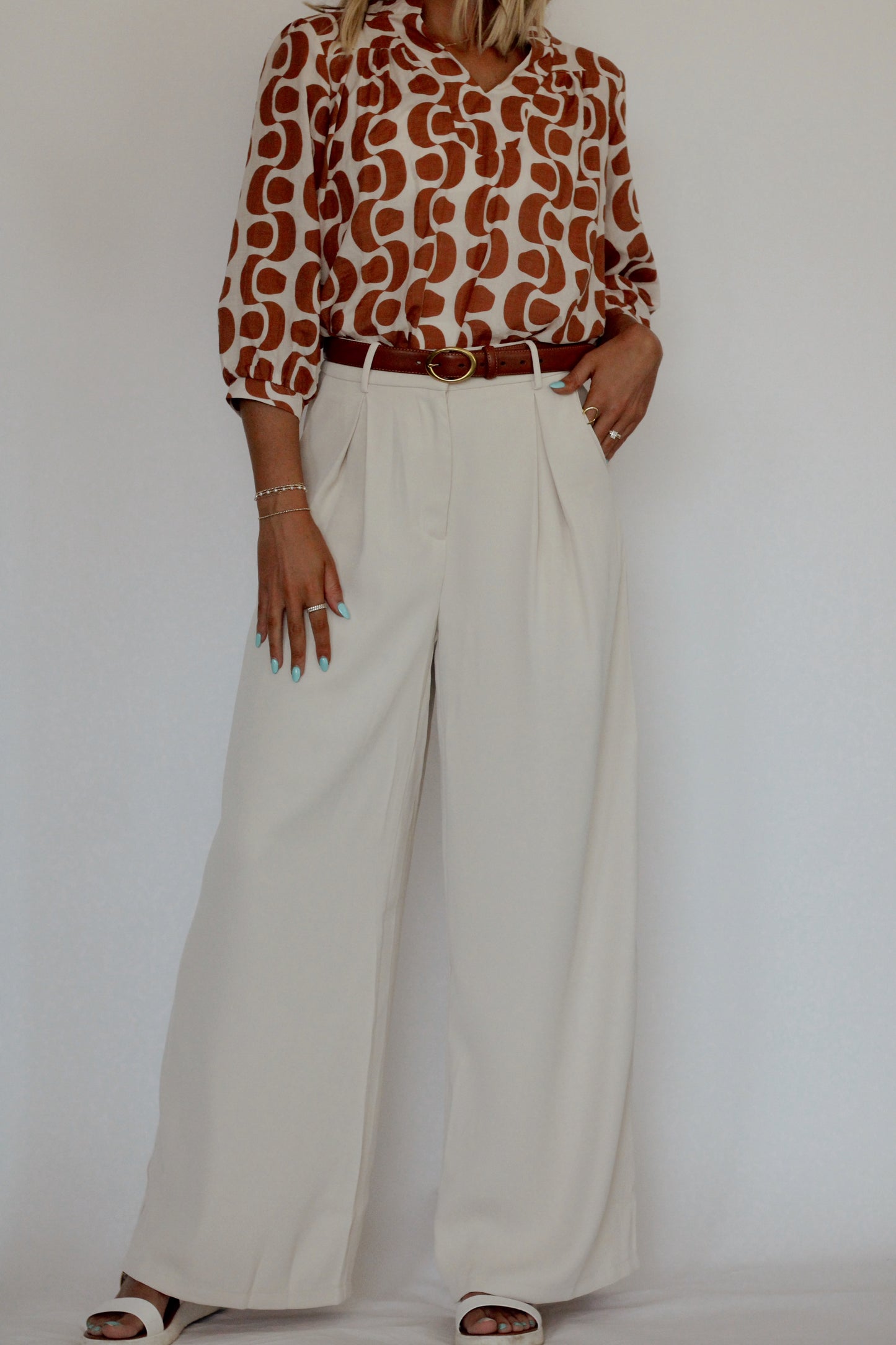 Essential Pleated Wide Leg Trousers- Beige