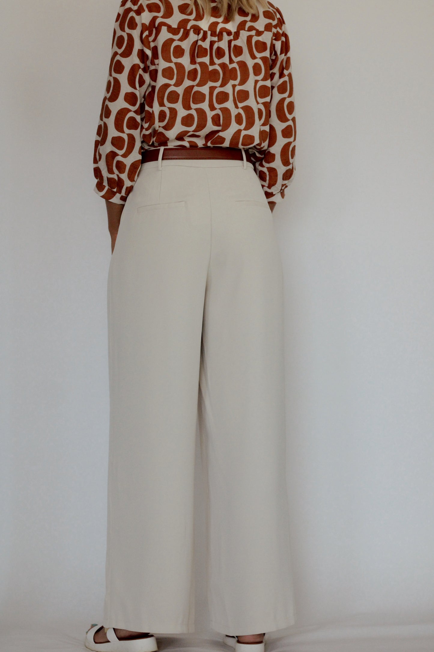 Essential Pleated Wide Leg Trousers- Beige