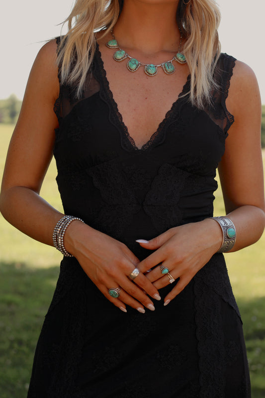 Langley Lace Midi Dress- Black