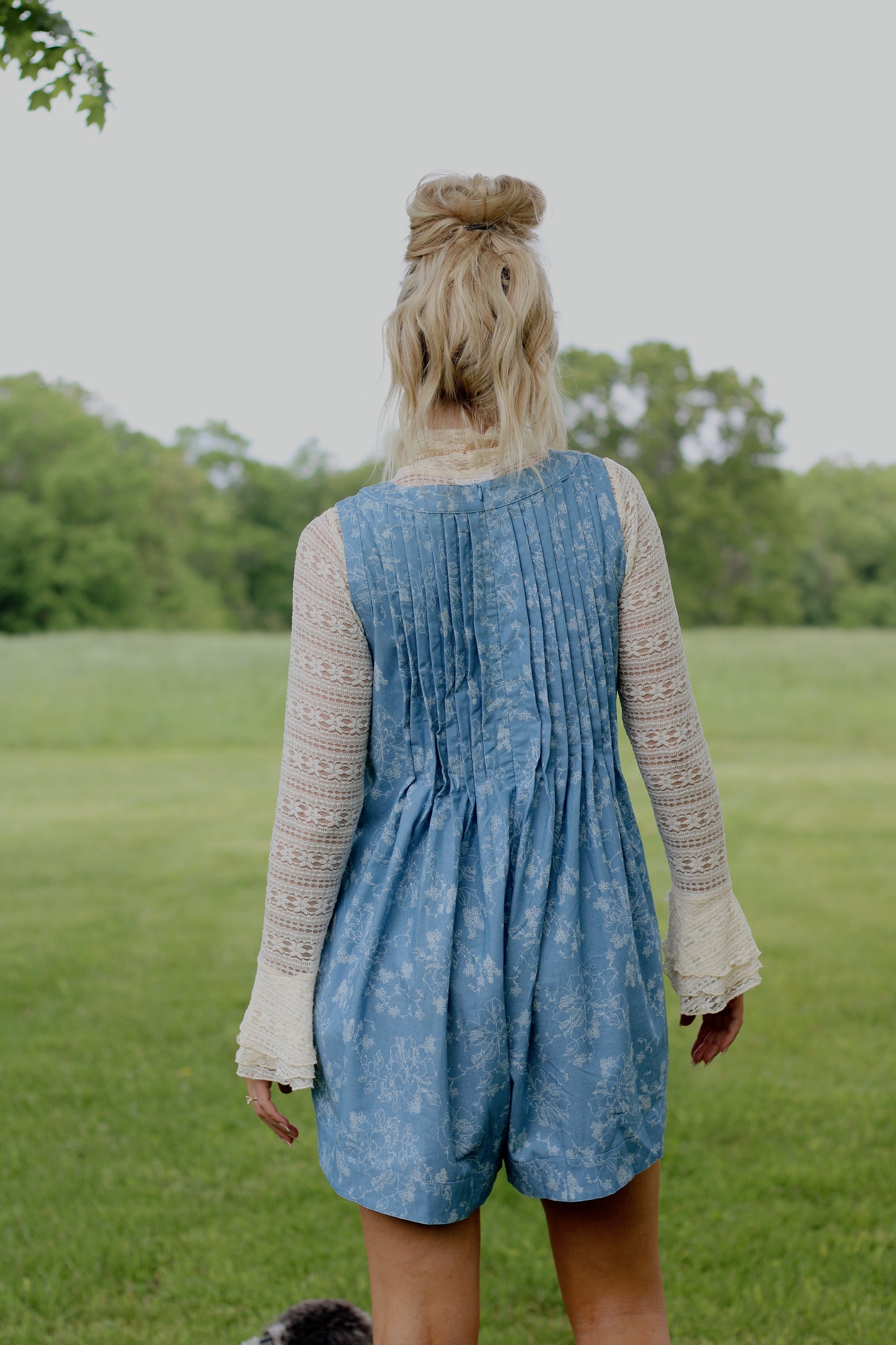 All Your'n Dainty Floral Romper- Light Blue
