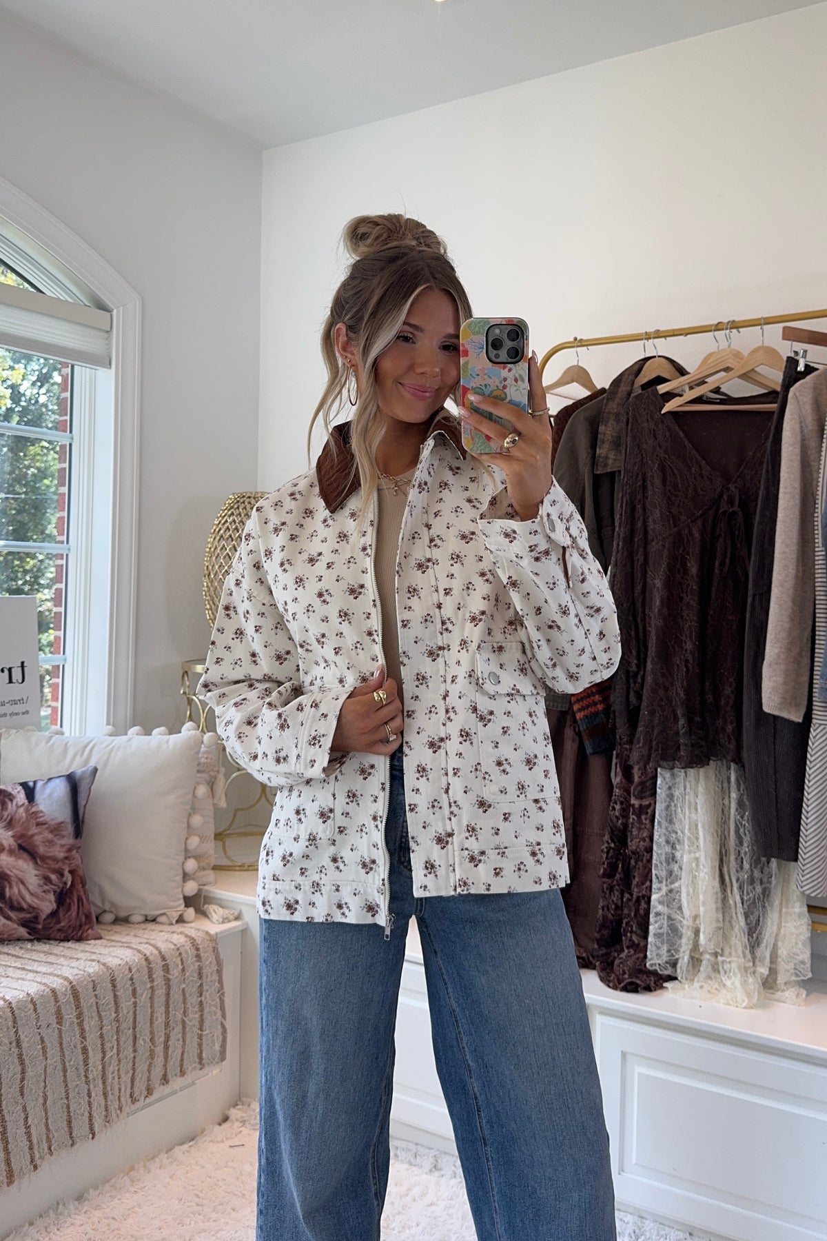 The Marigold Denim Jacket- Ivory Multi