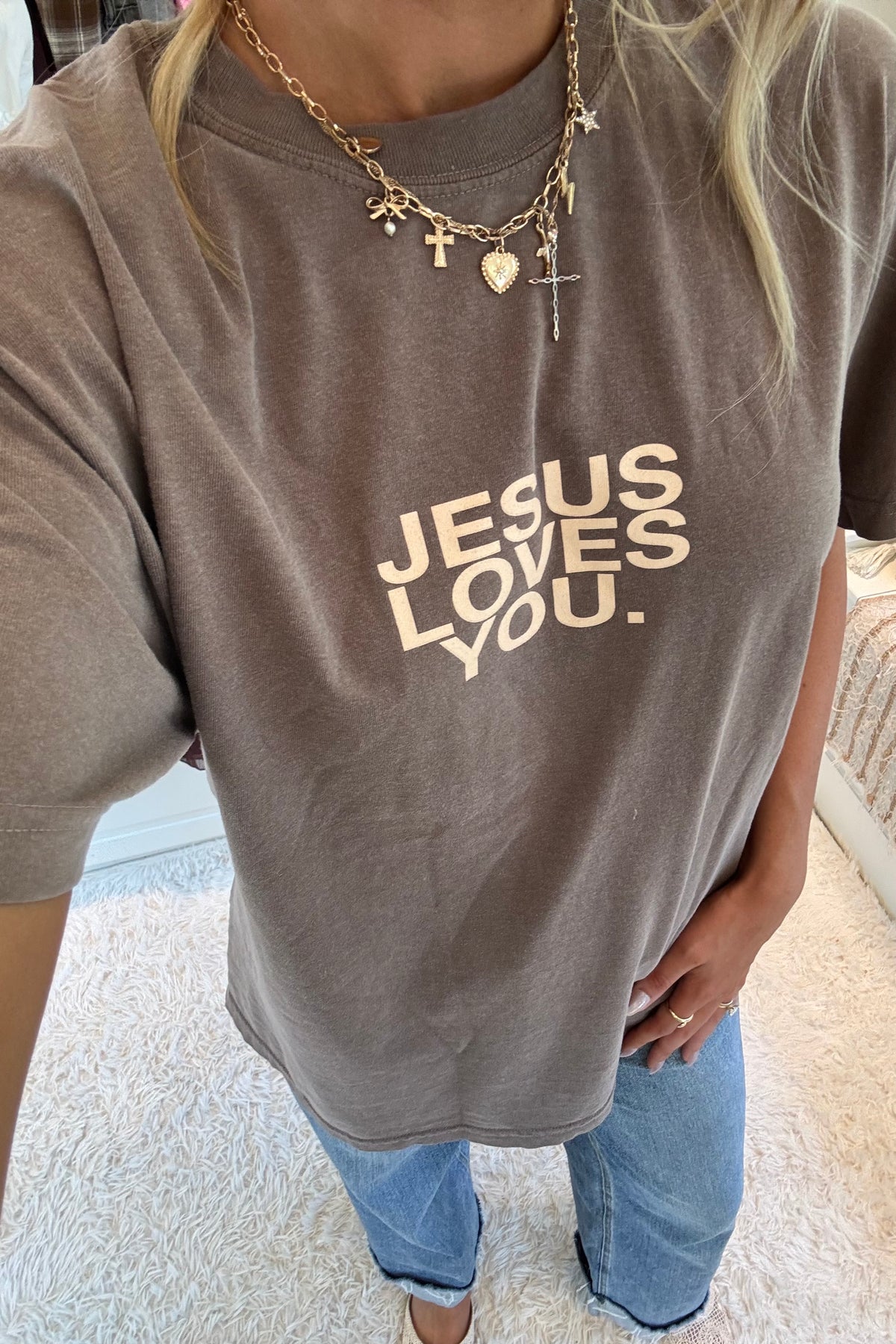 JESUS LOVES YOU TEE- BROWN