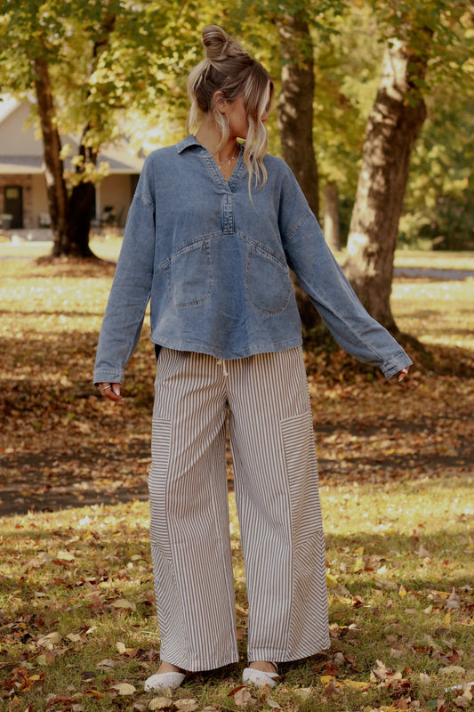 The Alpine Denim Top- Washed Denim