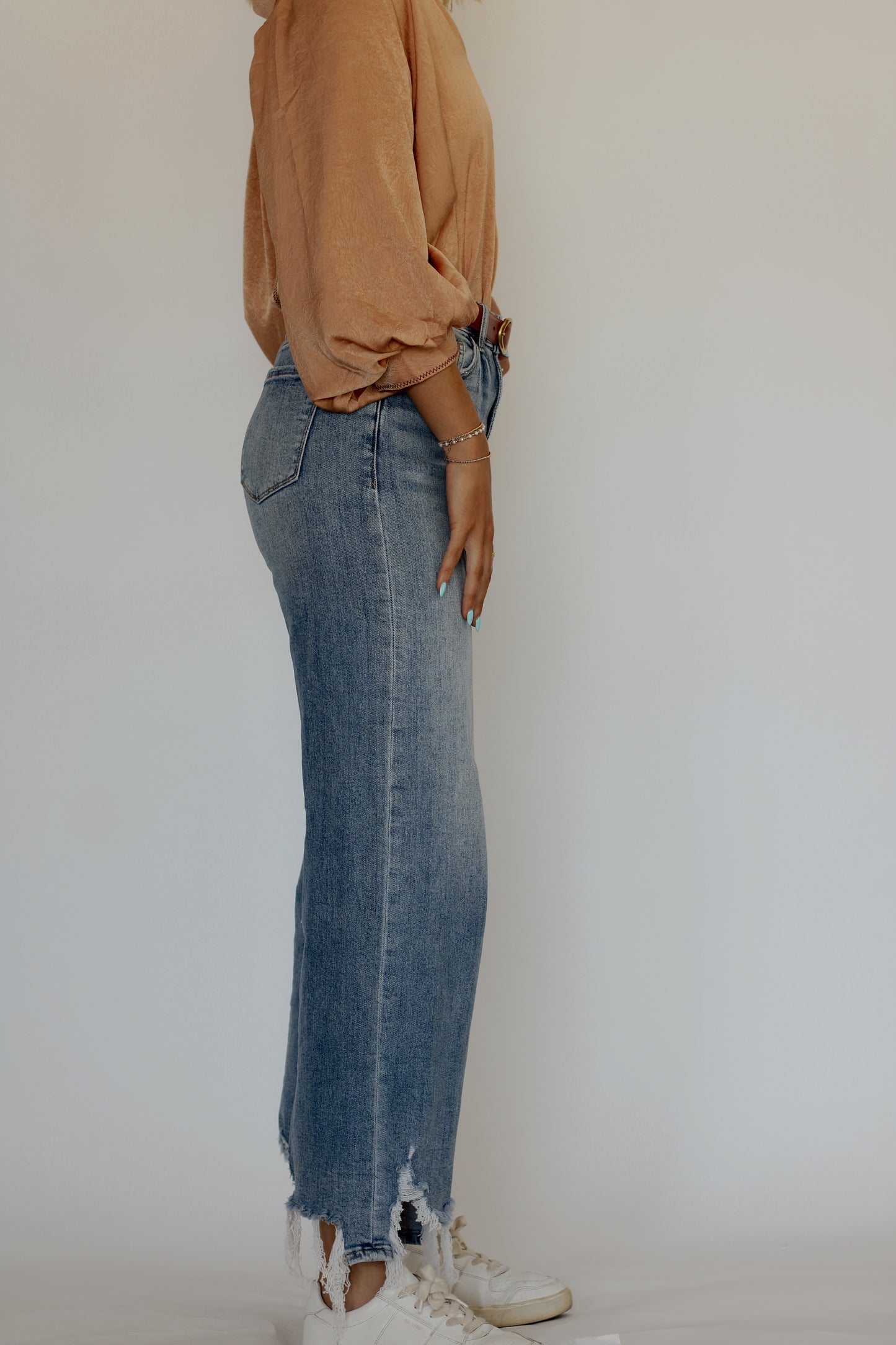 Betsy Asymmetrical Distressed Jeans- Denim Blue
