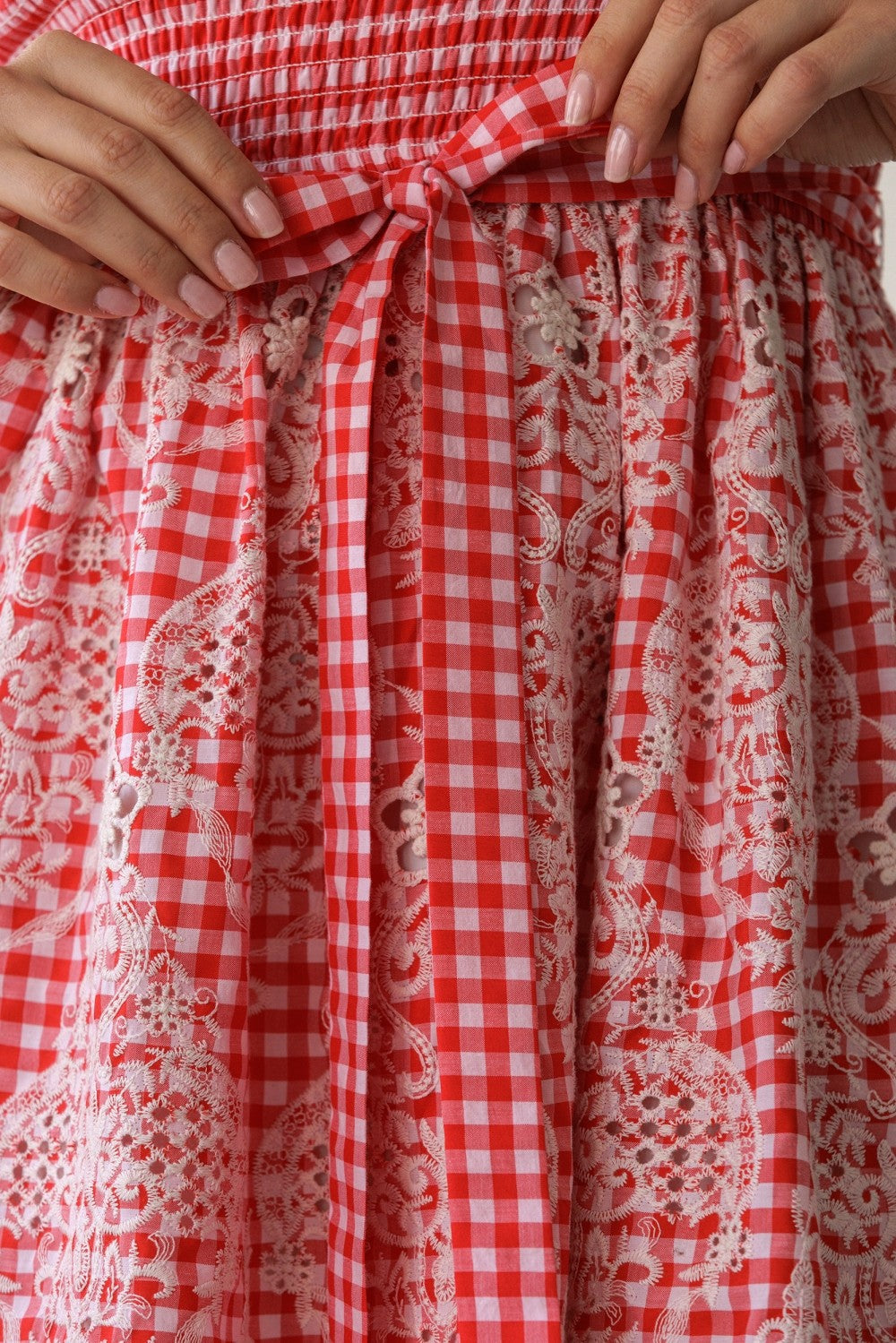Cherry Blossom Gingham Dress- Red
