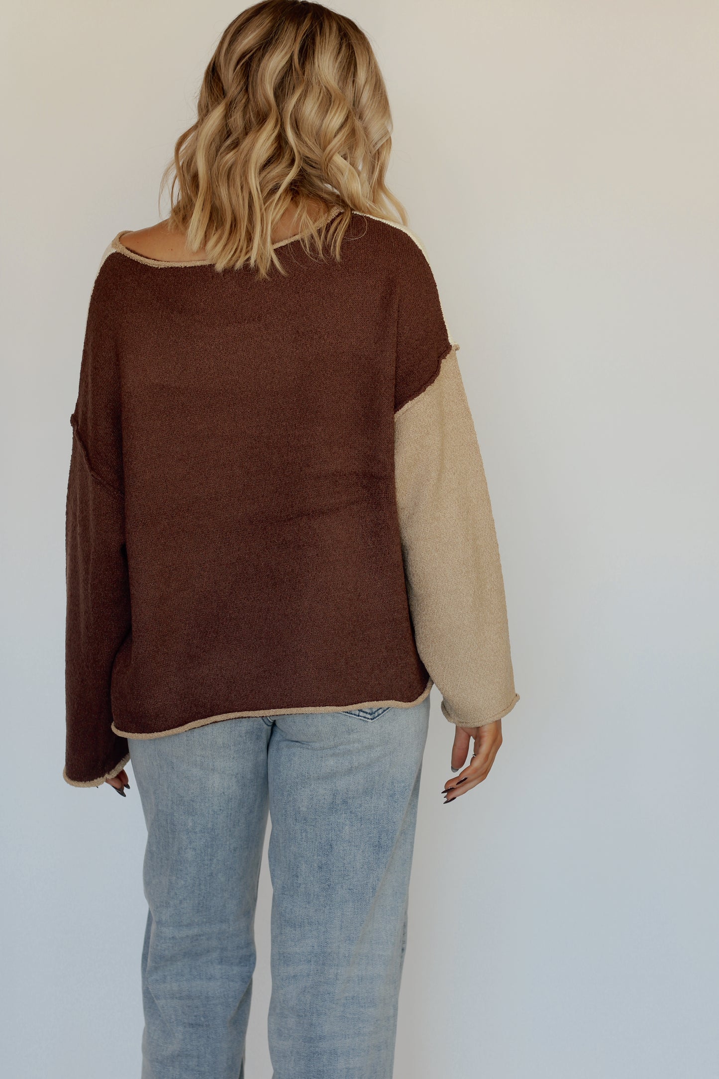 Caroline Colorblock Sweater- Cream/Brown
