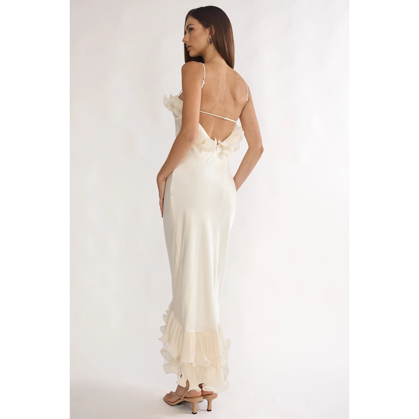 *PRE ORDER* Bridal Bliss Low Back Ruffle Trim Maxi Dress- Oyster 7/9