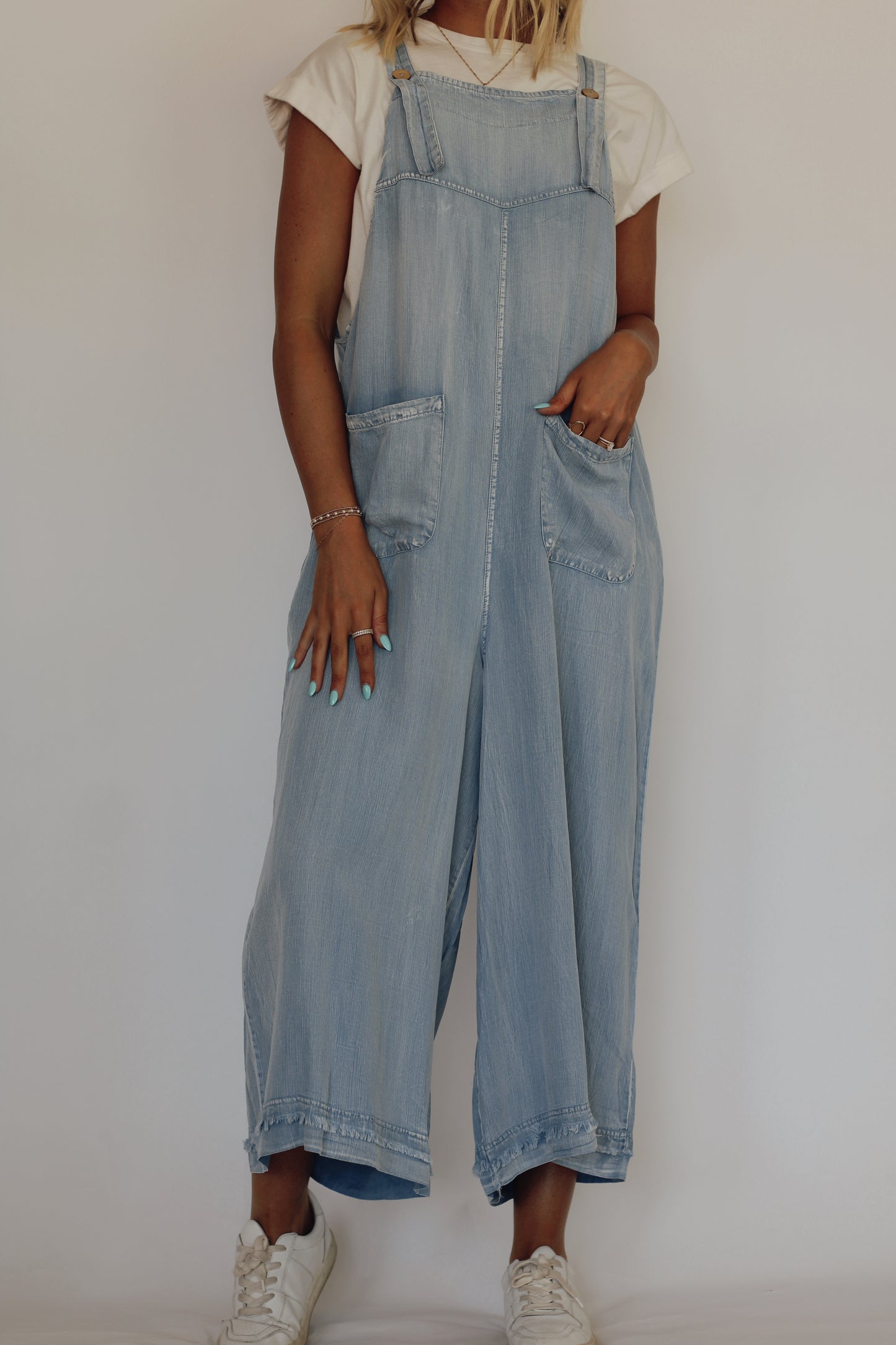 Bluebell Button Chambray Jumpsuit- Light Blue