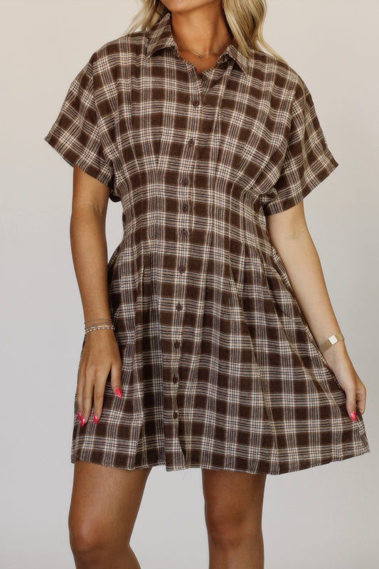Ms. Johnson Pleated Dress- Mocha