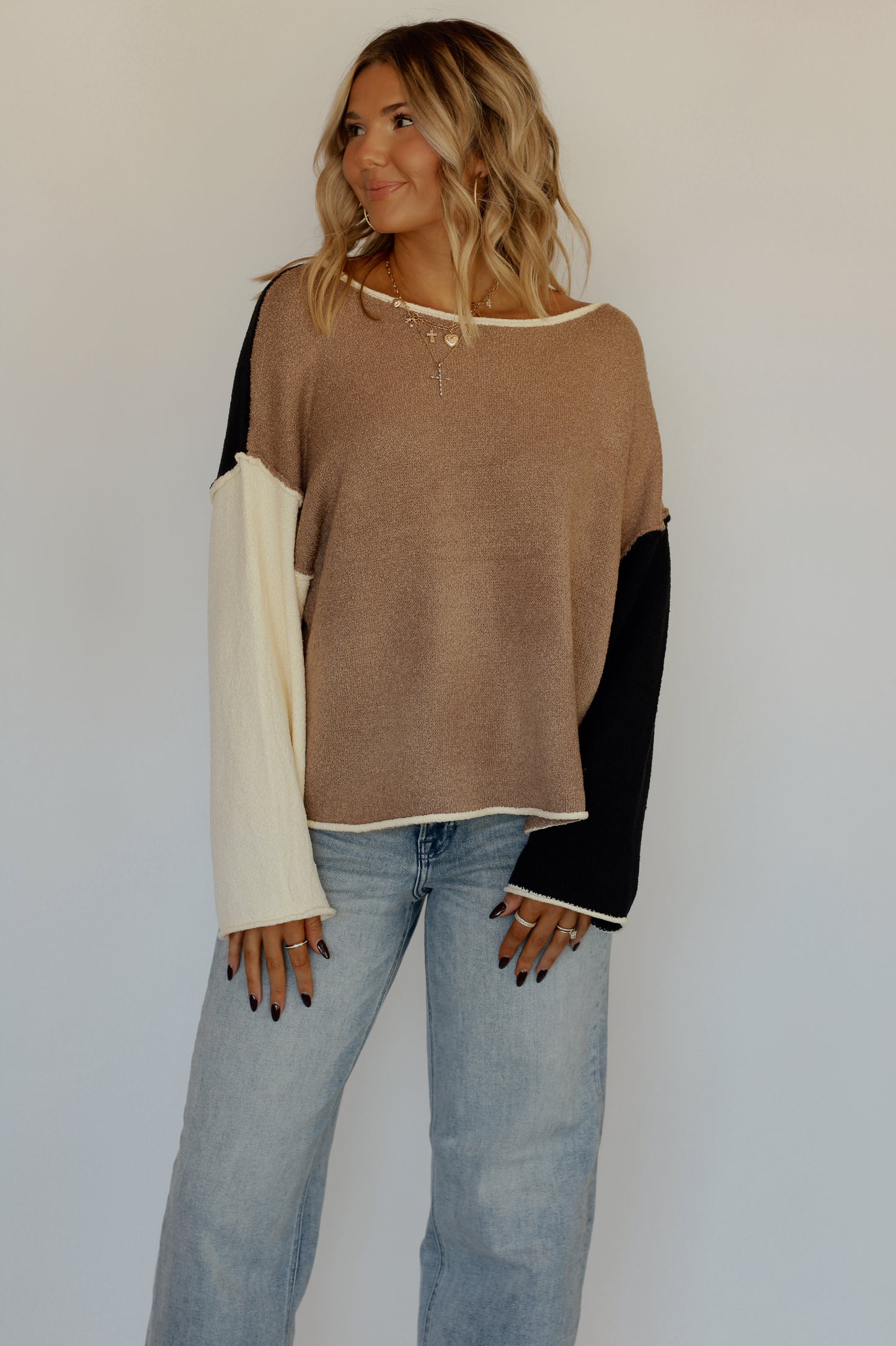 Caroline Colorblock Sweater- Taupe/Black
