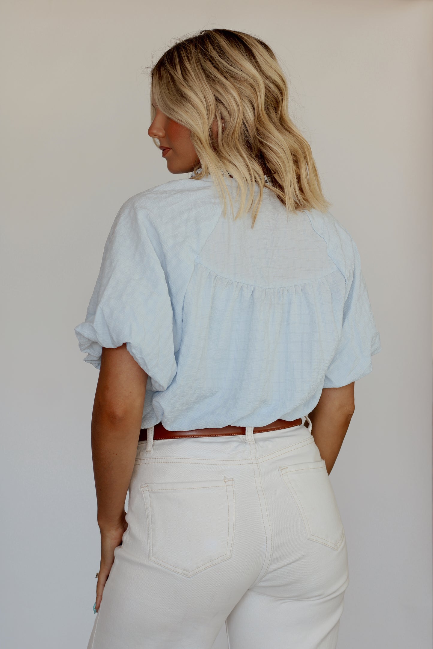 Sky Scalloped Blouse- Light Blue