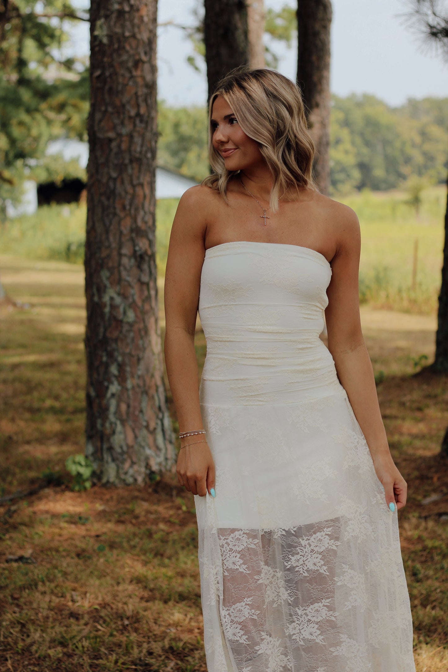 Last Rodeo Lace Midi Dress- Off White