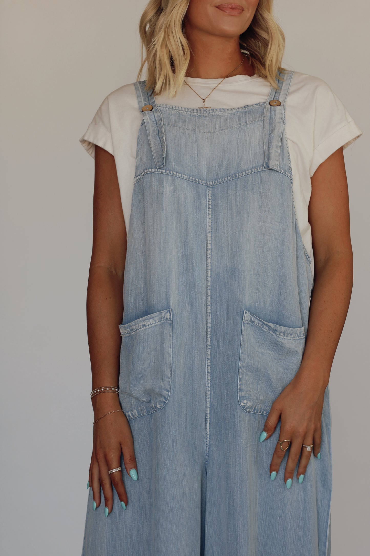 Bluebell Button Chambray Jumpsuit- Light Blue