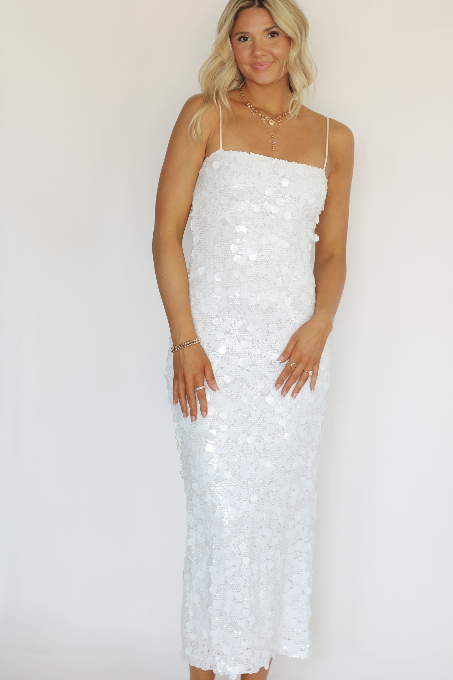 Last Splash Sequin Midi Dress- White