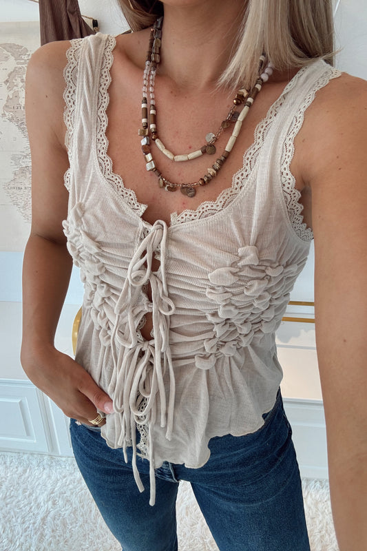 Desert Drift Front Tie Tank- Beige