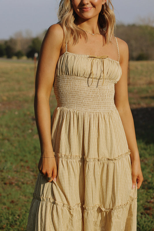 Golden Hour Gingham Maxi Dress- Yellow