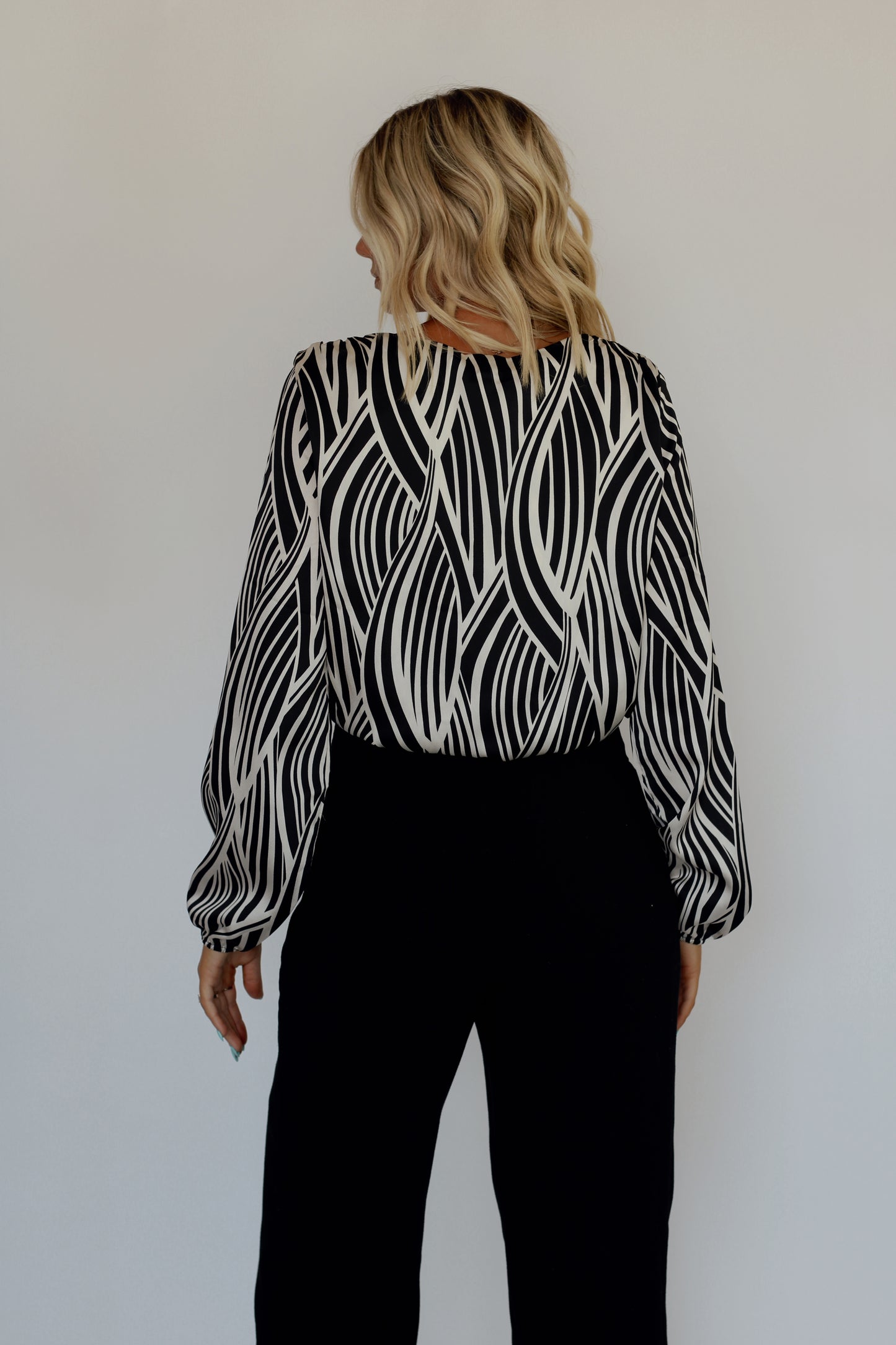 Katy Surplice Bodysuit- Black/White