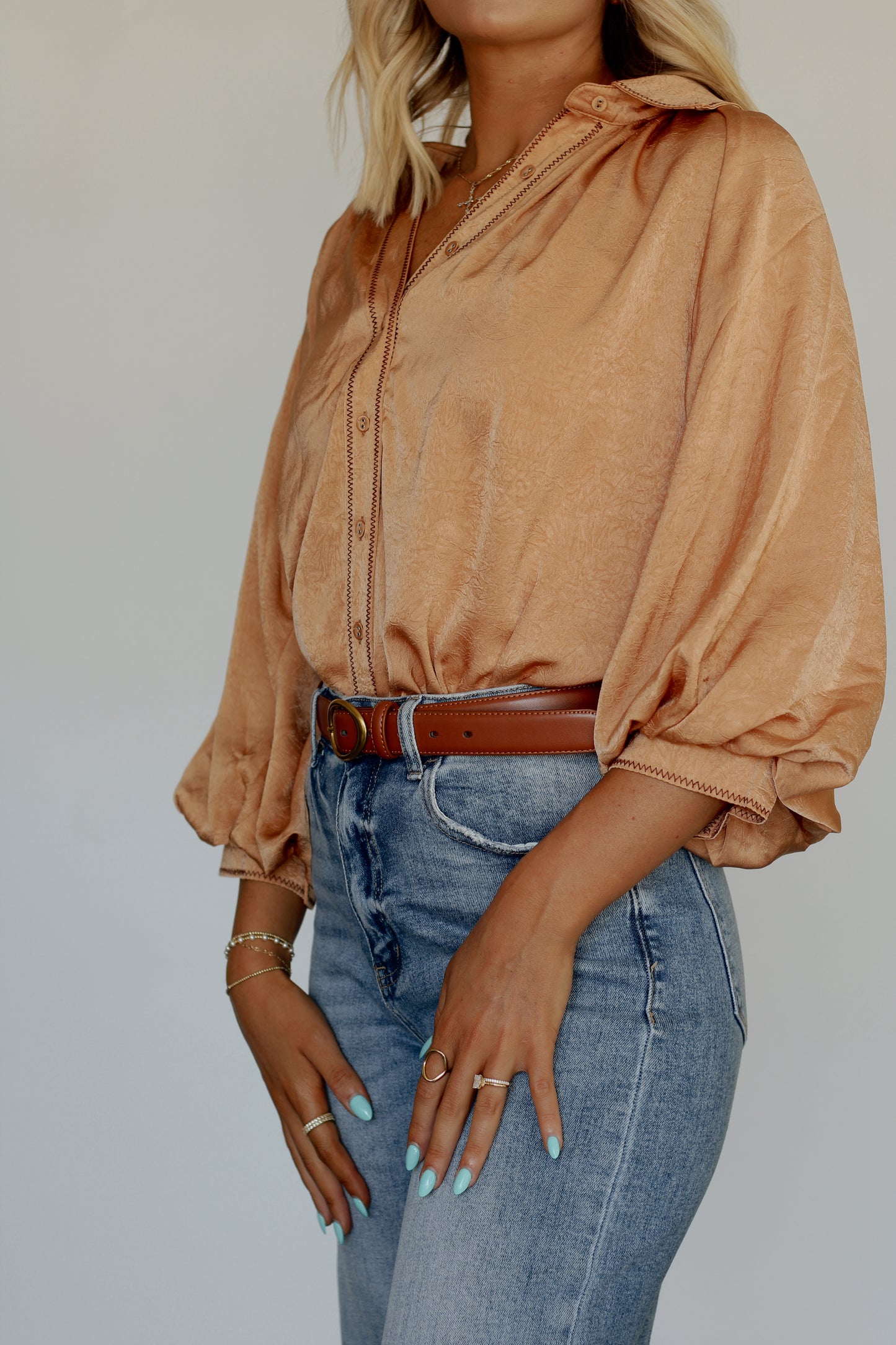 Honey Silk Blouse- Camel