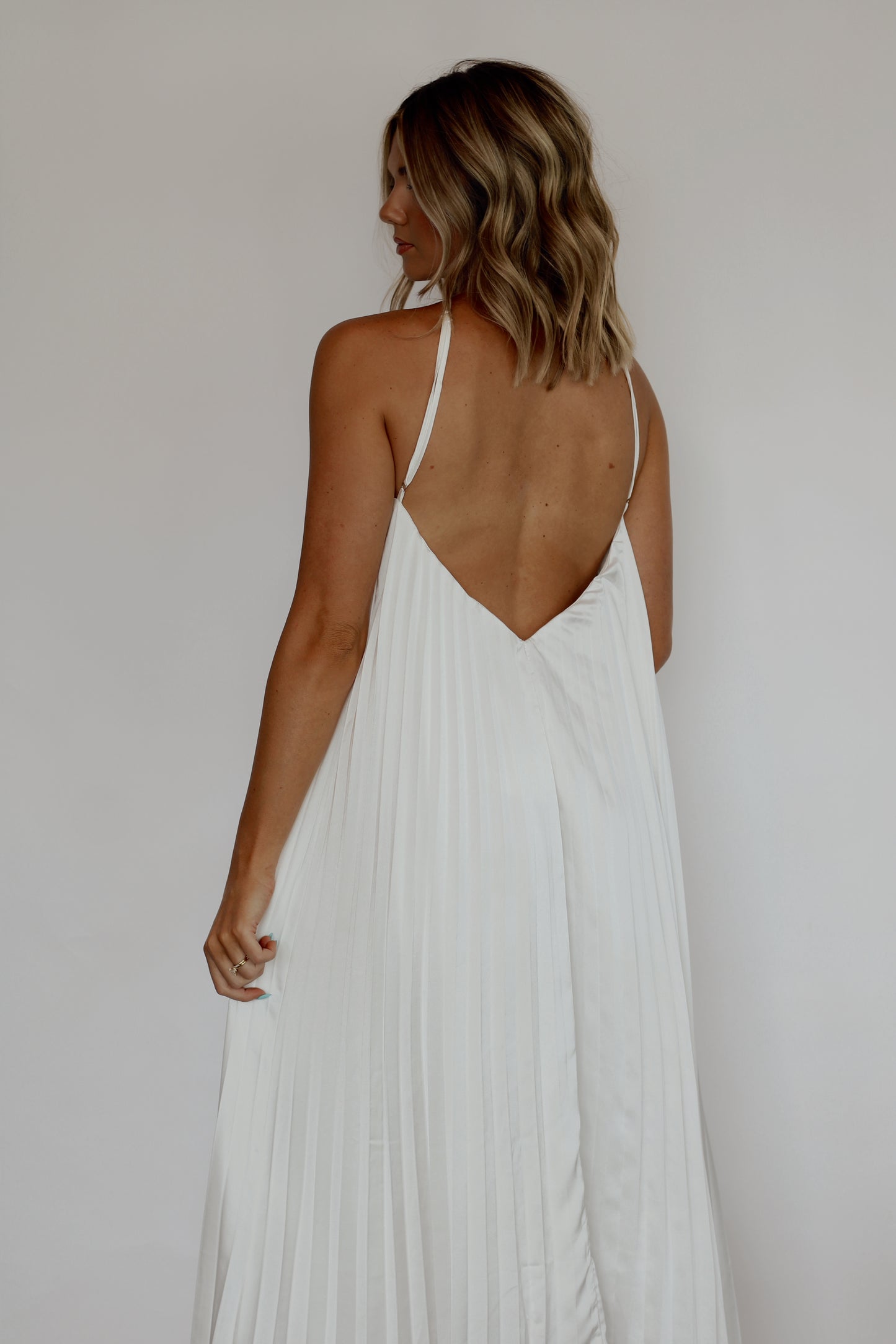 Promises Pleated Maxi Dress- White
