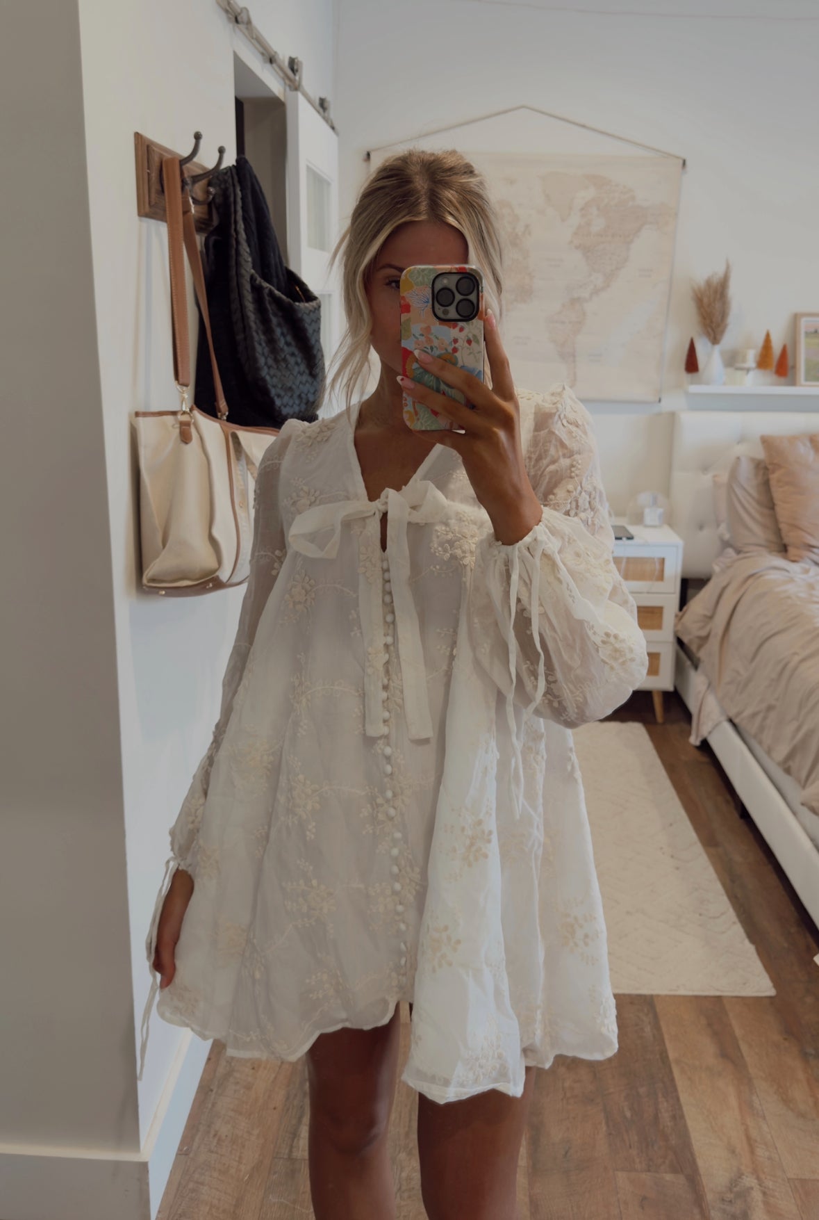 Lily Embroidered Long Sleeve Dress- Ivory