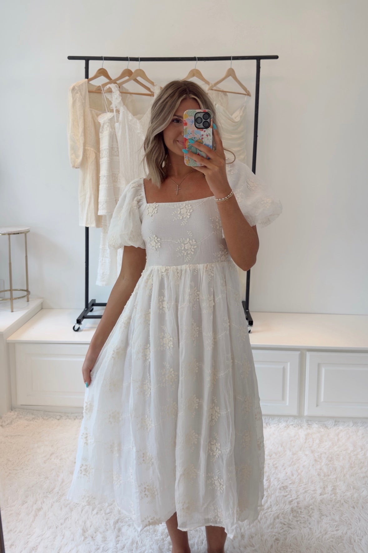 Lovely Lily Embroidered Midi Dress- White