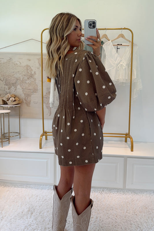 Prairie Belle Polka Dot Romper- Brown