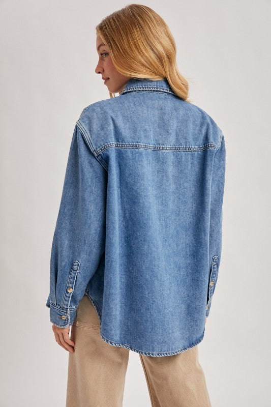 Downtown Button Down- Med Denim