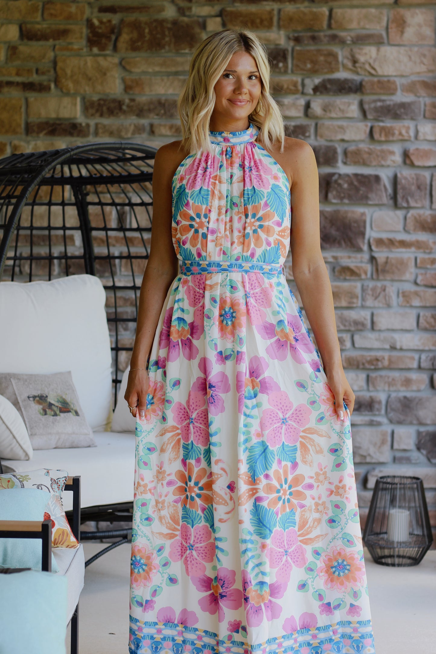 Summer Lovin Print Maxi Dress- Ivory Pink