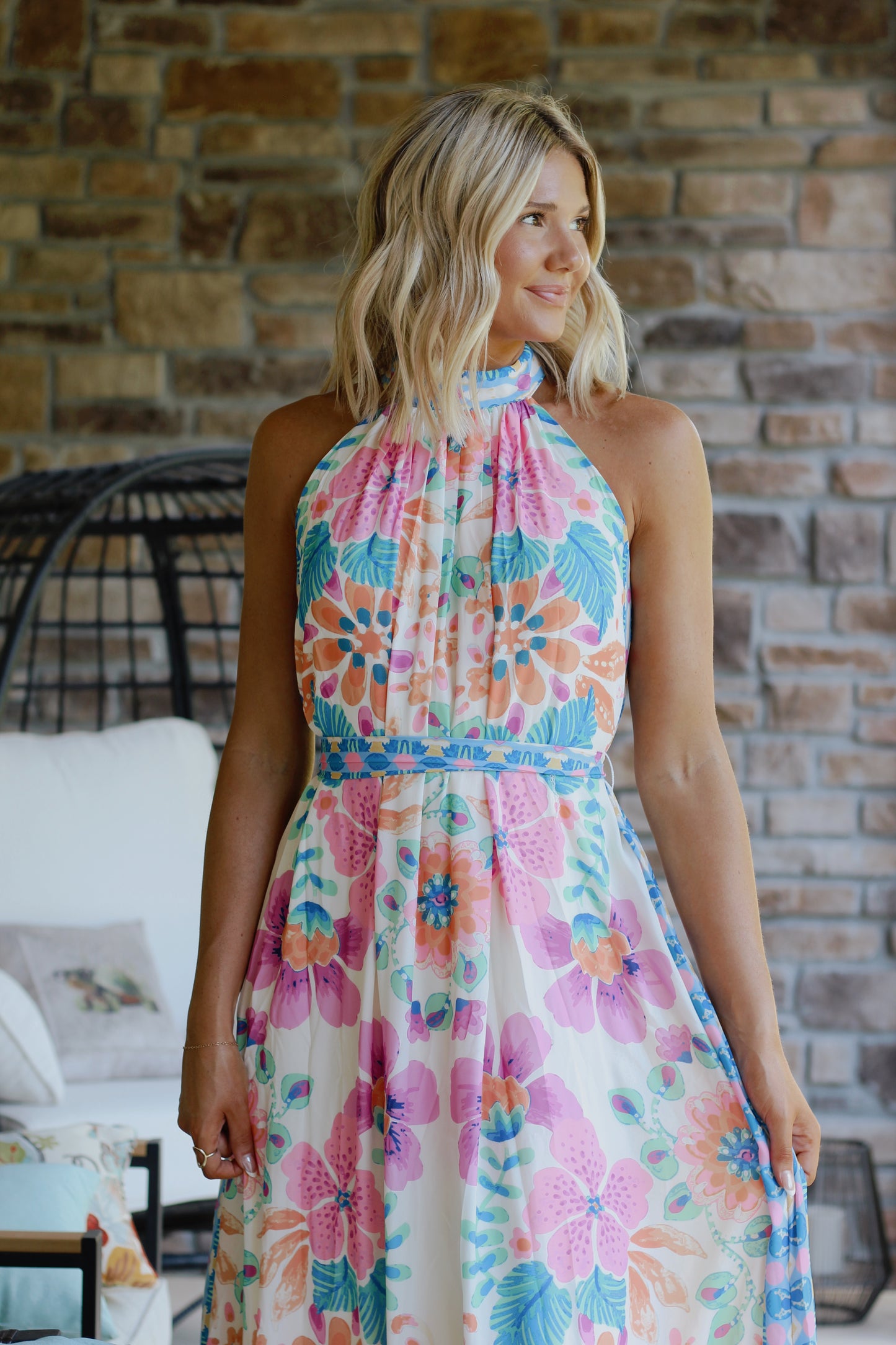 Summer Lovin Print Maxi Dress- Ivory Pink