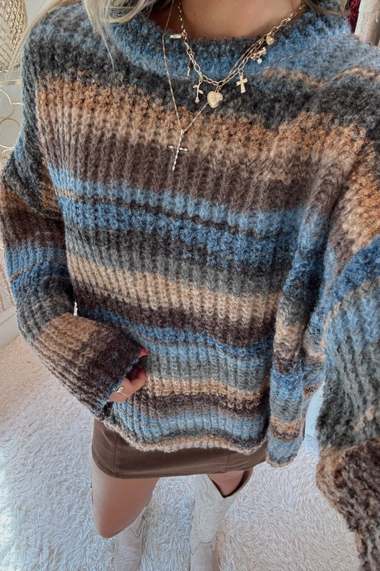 Lisa Knit Striped Sweater- Brown Blue Mix
