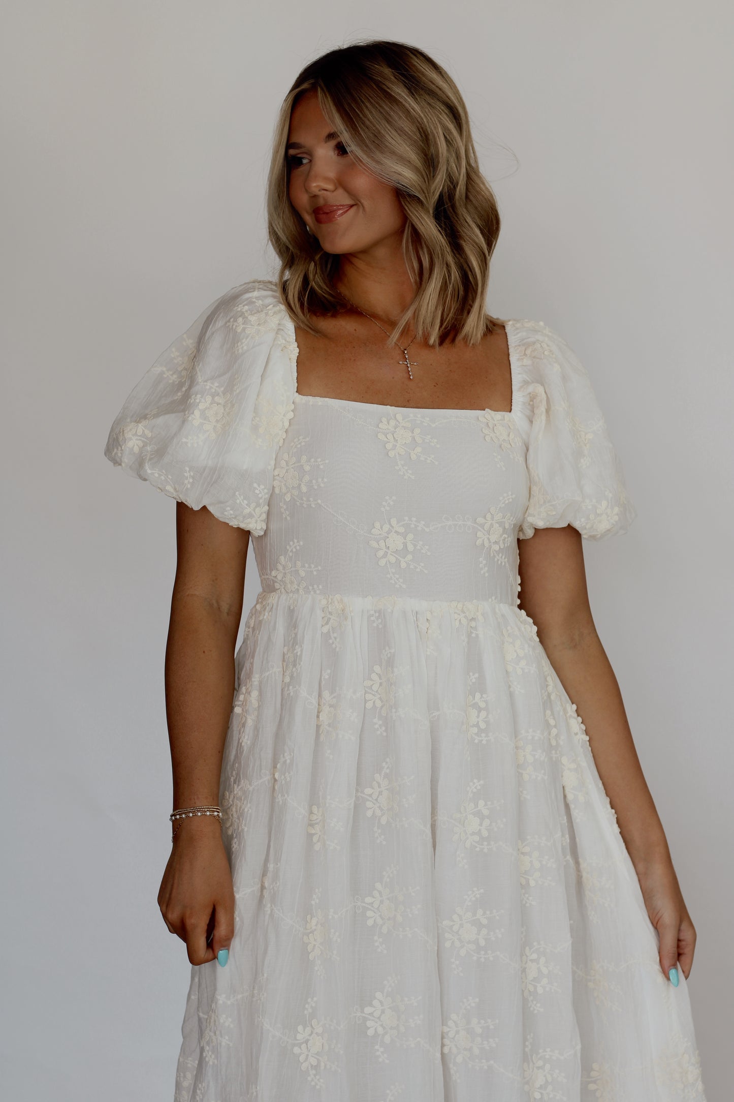 Lovely Lily Embroidered Midi Dress- White