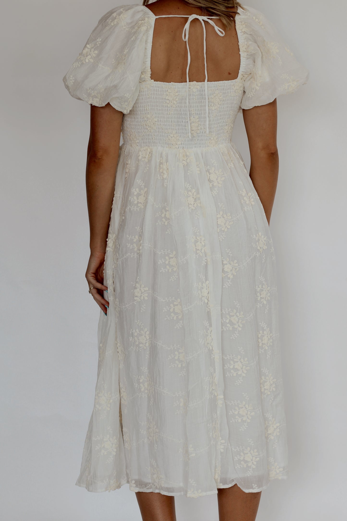 Lovely Lily Embroidered Midi Dress- White