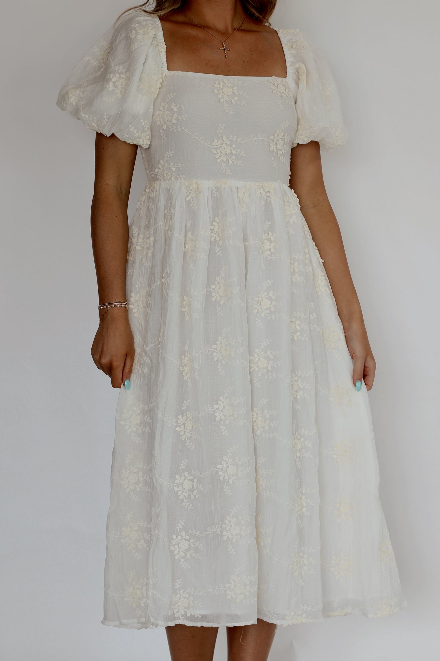 Lovely Lily Embroidered Midi Dress- White