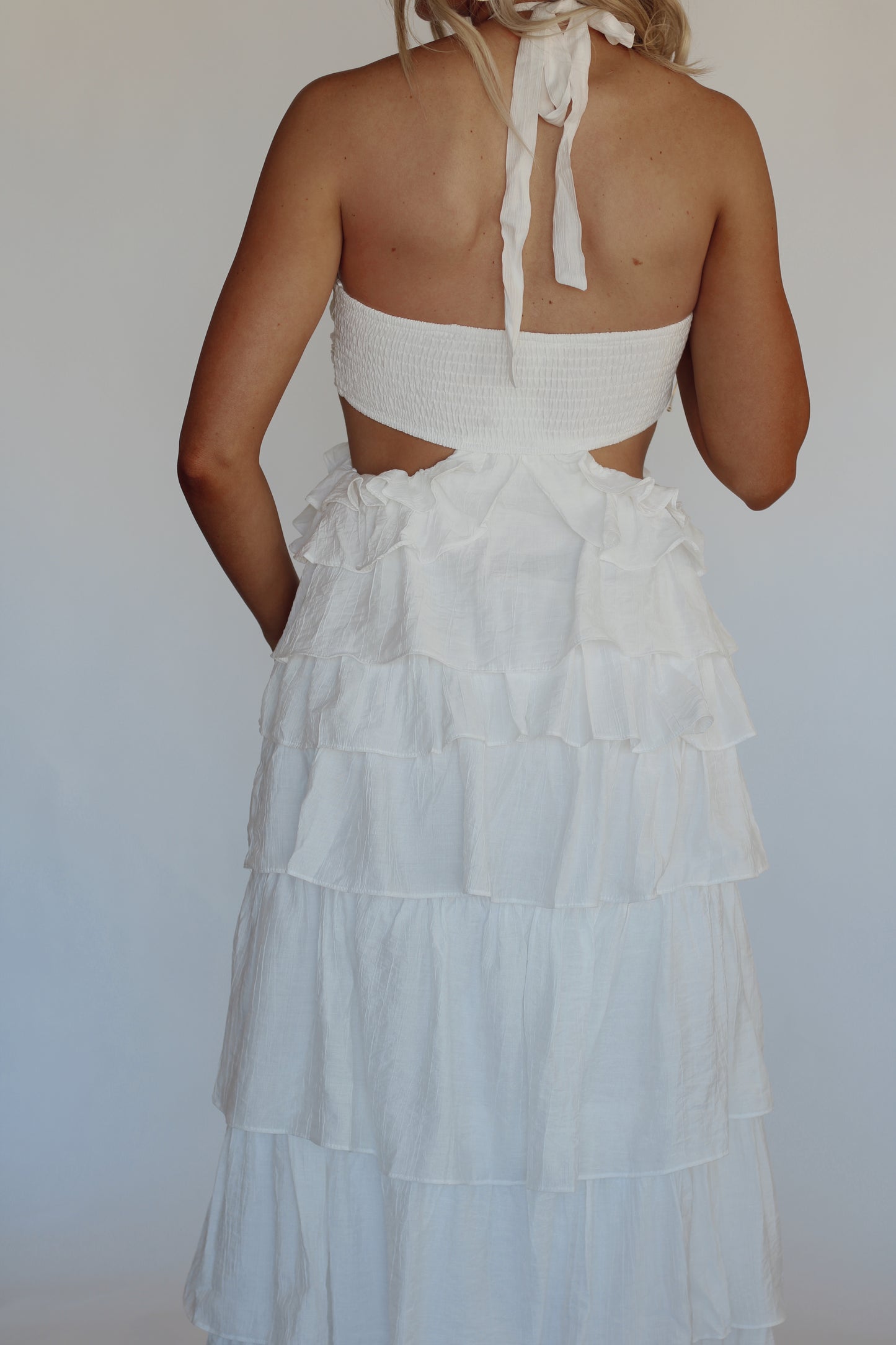 Sandals Rosette Halter Maxi Dress- White