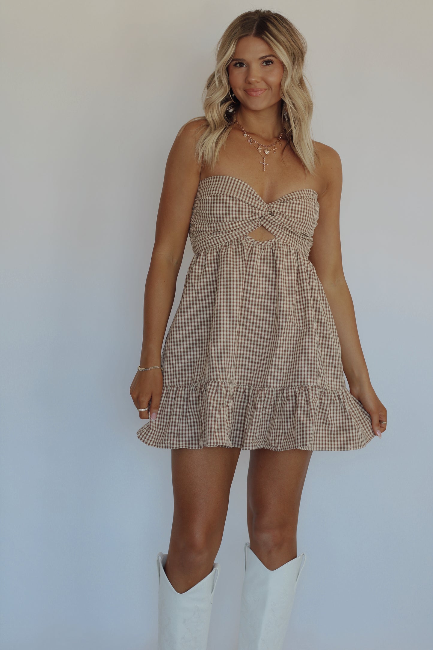 Long Live Cowgirls Gingham Dress- Chocolate