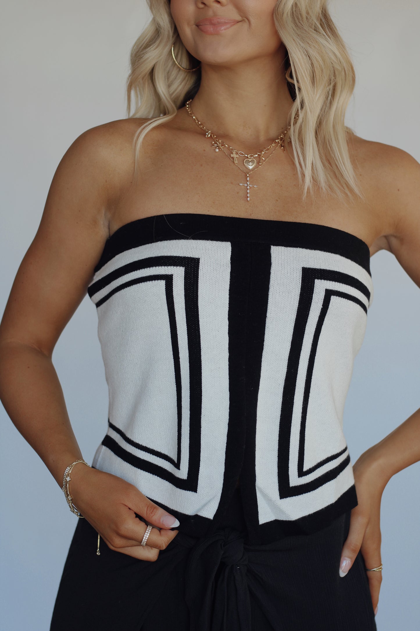 Rita Sweater Tube Top- Black & White