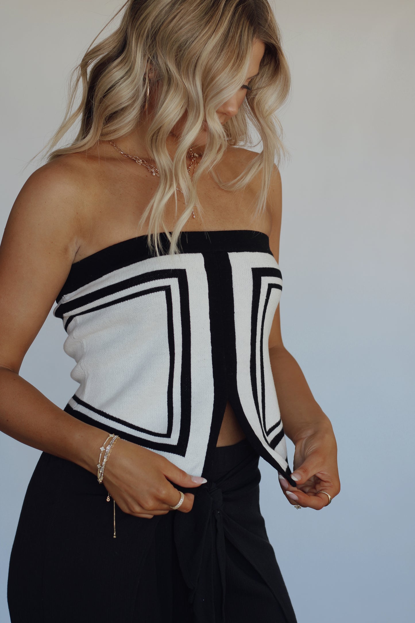 Rita Sweater Tube Top- Black & White